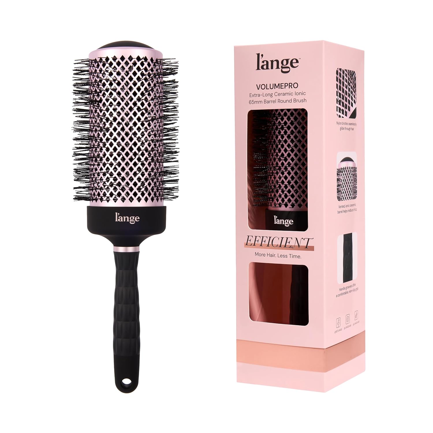 L'ANGE HAIR VolumePro Extra-Long Ceramic Ionic Round Brush, Black (65mm) - Main image