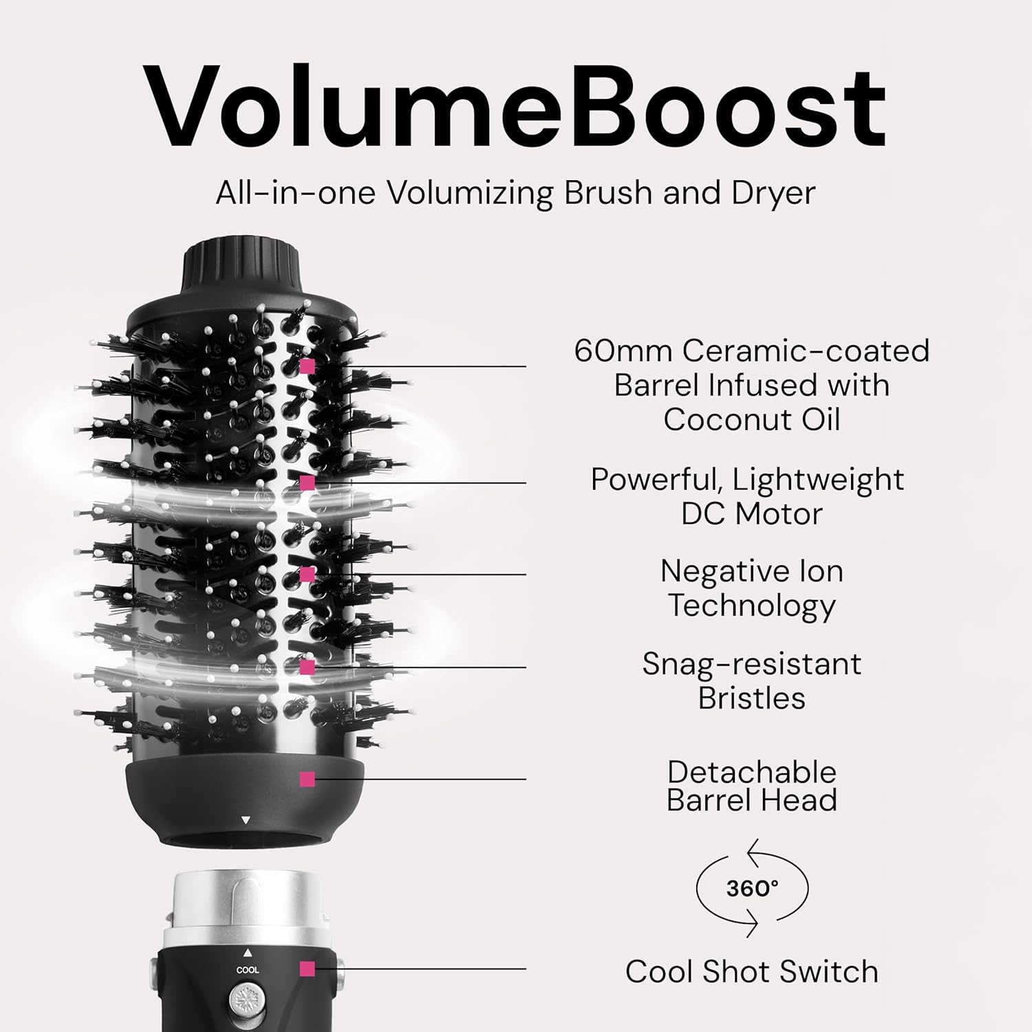 L'ANGE HAIR VolumeBoost 60mm 2-in-1 Ceramic Volumizing Brush Dryer (Black) - View 2