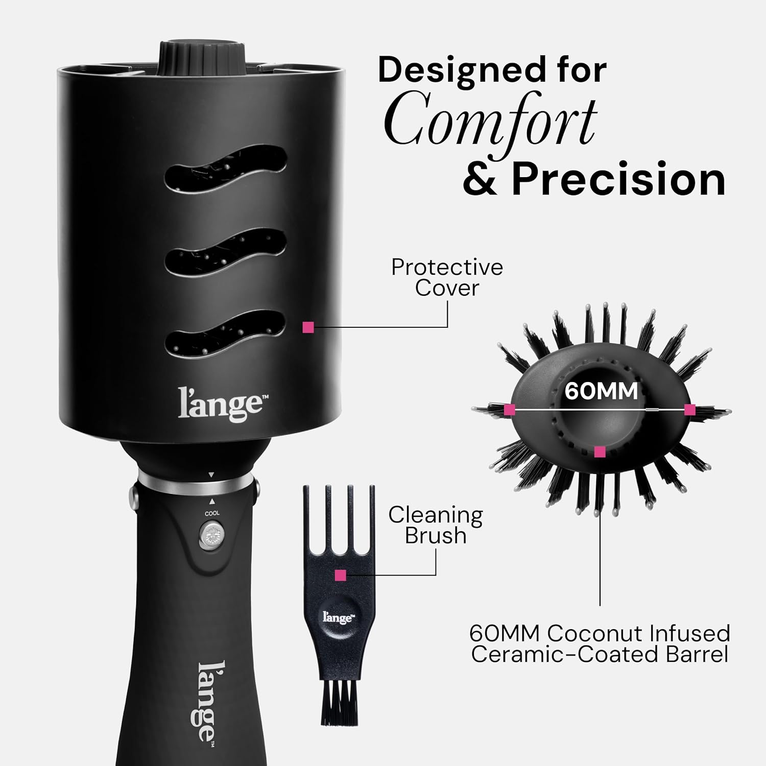 L'ANGE HAIR VolumeBoost 60mm 2-in-1 Ceramic Volumizing Brush Dryer (Black) - View 6